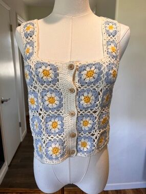 70s Style Crochet Crop Top - Boho, Cottage core, knit